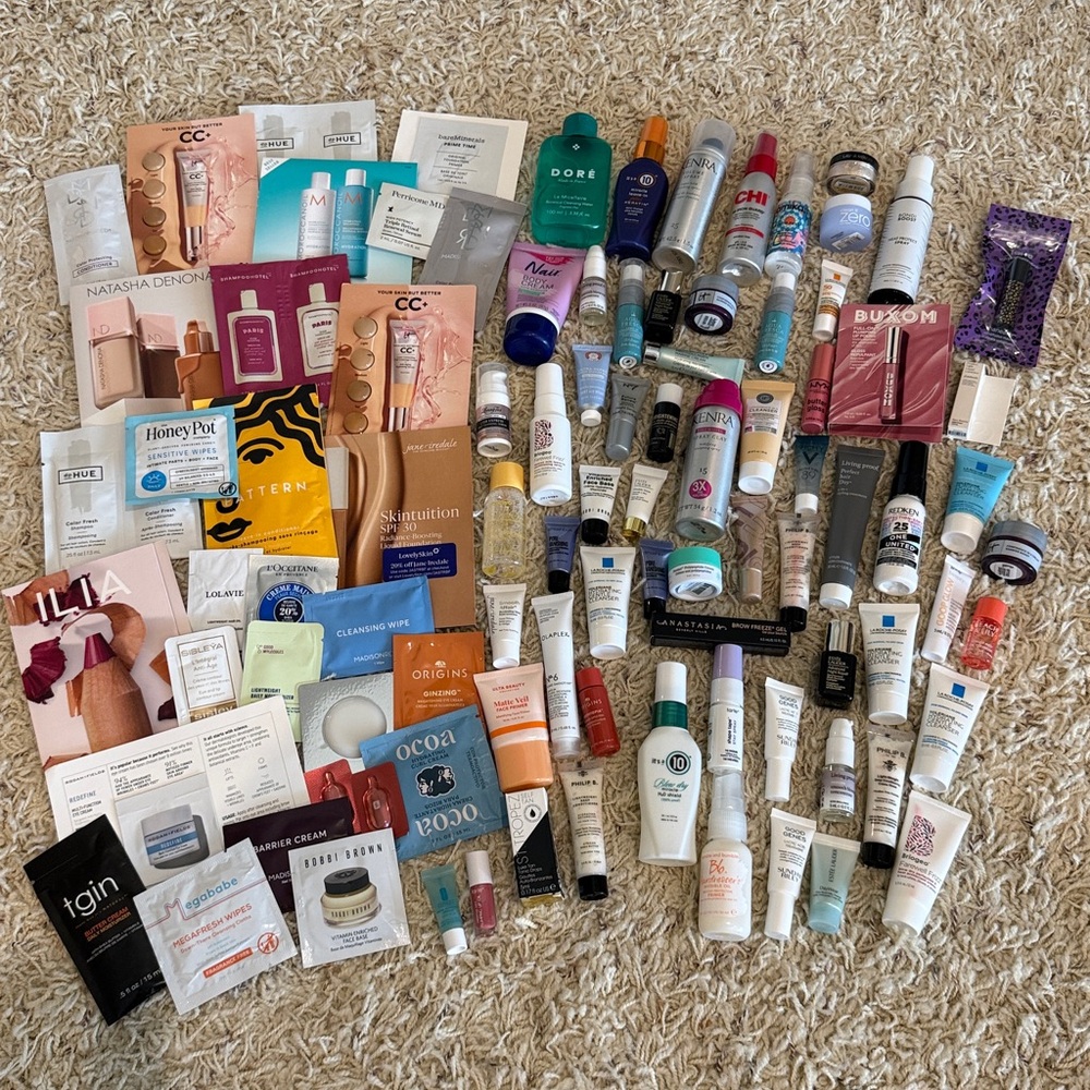 Assorted 94 Piece Beauty Sample Lot - Hair, Makeup, and Skincare